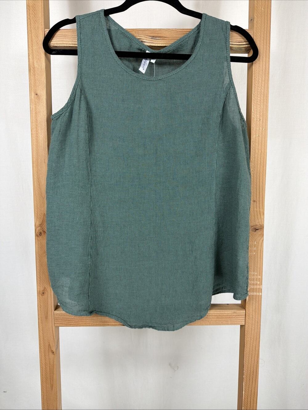 NWT Kleen Green Pinstripe Scoop Neck Round Hem Tank Top #1148 Size XS